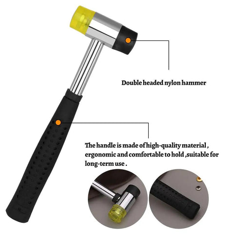 DIY Leather Rivet Kit 240 Sets Tubular Double Cap Rivets hammer, ergonomic handle and nylon double head