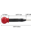 Heavy Duty Built Different Spring Loaded Center Punch 2 Pack With Adjustable Depth Control Brass Body And Heat Treated Steel Tip close-up, red grip, 5 inch size.
