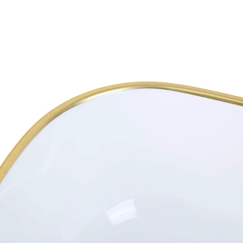 Minimalist Rectangle Porcelain Vessel Sink For Bathroom Above Counter Style Sleek Dope Modern Wash Basin With Light Luxury Appeal Durable Ceramic Vanity Bowl For Balcony And Powder Room close-up of gold-rimmed corner