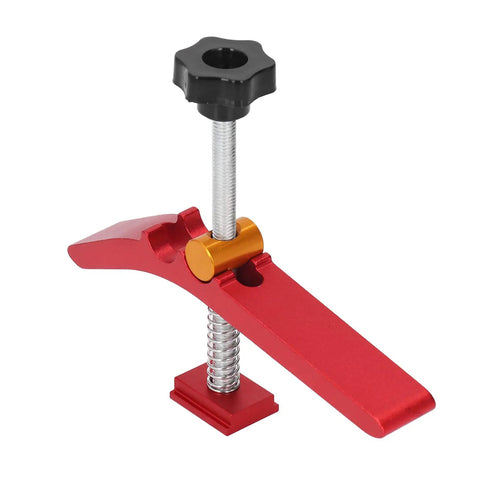Heavy Duty T Slot Hold Down Clamp Set For Woodworking Aluminum Alloy Tool, red clamp with screw knob for solid grip.