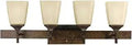 Souldern 4 Light Bath Vanity Fixture In Marbled Bronze With Distressed Umber Etched Glass Damp Location Steel Construction 30 Inches Wide
