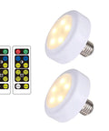 2 Pack Battery Powered LED Puck Lights With Remote For Lamps And E26 Screw In Fixtures, Wireless 100 Lumen Bulbs Run On 3 AA Rechargeables