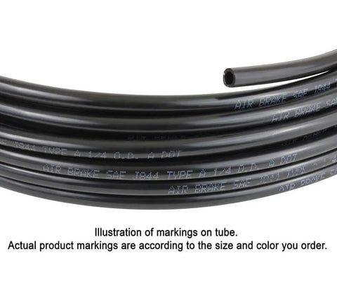 Close-up of 3/16 Inch OD X 100 Foot Black Nylon Air Brake Tubing SAE J844 DOT Compliant For Air Brake Systems Or Fluid Transfer