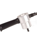 Dual Head 160A Metal Nibbler Drill Attachment showing 360-degree rotating heads and 6.35mm hex shank for metal sheet cutting
