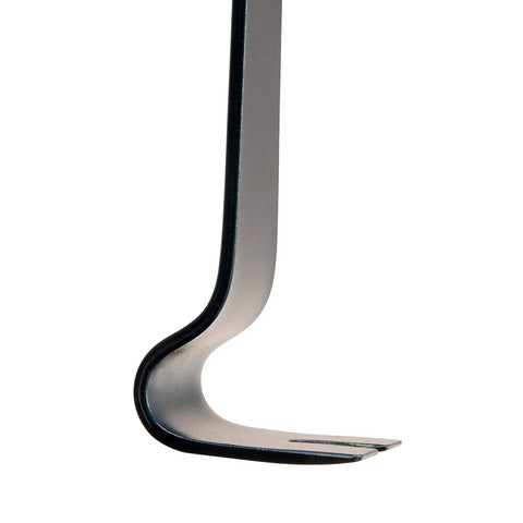 Curved end of 3 Piece Pry Bar Set With 5.5 Inch, 7.5 Inch And 10 Inch Nail Pullers showing wide thin blade