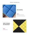 Game Changing Sound Insulation Board Acoustic Foam Panels Studio Wedge Tiles For Wall 12 Pack 19x19x2 Inch in blue and black/yellow.