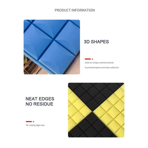 Game Changing Sound Insulation Board Acoustic Foam Panels Studio Wedge Tiles For Wall 12 Pack 19x19x2 Inch in blue and black/yellow.