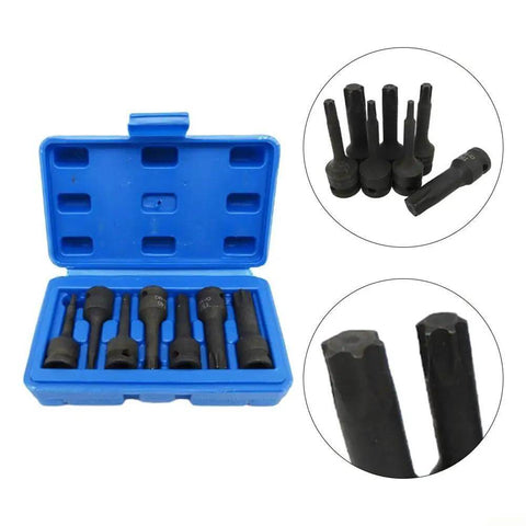 Essential 7-Piece Star Bit Socket Set With 3/8 Drive Includes T20 Through T60 For Tough Auto Repair Jobs And Home Mechanics Looking To Rock A Reliable Tools Kit, black oxide in blue case