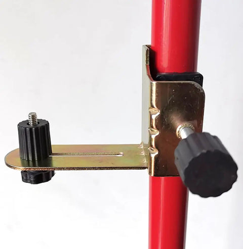 Rock Solid Laser Level Bracket For Telescoping Poles Universal Fit Rotary Line Lasers Heavy Duty Job Site Essential mounting on red pole.