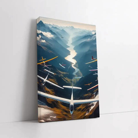 Soaring Gliders Over Mountain Peaks Wall Art Canvas Print Or Poster For Home Decor Ready To Hang Framed Or Unframed Options Epic Mountain Adventure Vibes For Gallery Wall And Living Room Decor