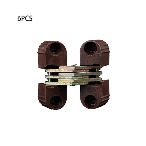 6 Pieces Hidden Hinges Set For Cabinets And Doors Built To Last With Plastic And Iron Construction, Brown Concealed Folding Hinges