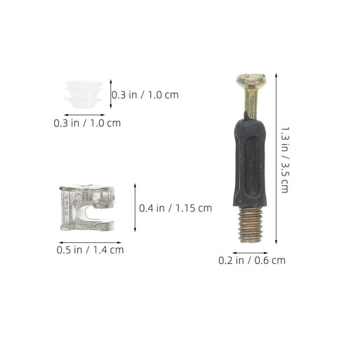 30 Sets Cam Lock Fittings Kit For Wardrobe And Drawer With M6 Cam Screws And Nuts, Zinc Alloy And Plastic Construction, with measurements