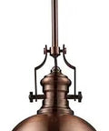 1 Light Pendant In Antique Copper Finish With Frosted Glass Diffuser, Transitional Style, Durable Steel Build, 13 Inch Width, Hardwired Ceiling Light, Includes 9.5W A19 Bulb For Warm Glow.