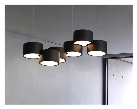 Modern Pendant Light for Kitchen Living Room Suspension 220V Home LED Pendant Lamp for Dining Room Office with six black shades.
