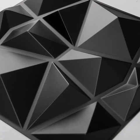 Diamond Pattern 3D Wall Panels Matte Black 12x12 Inch PVC Tiles 33 Pack Easy DIY Install Fire Resistant Covers 32 Sq Ft Slick Modern Accent Wall for Living Room Bedroom Kitchen Home and Office Decor