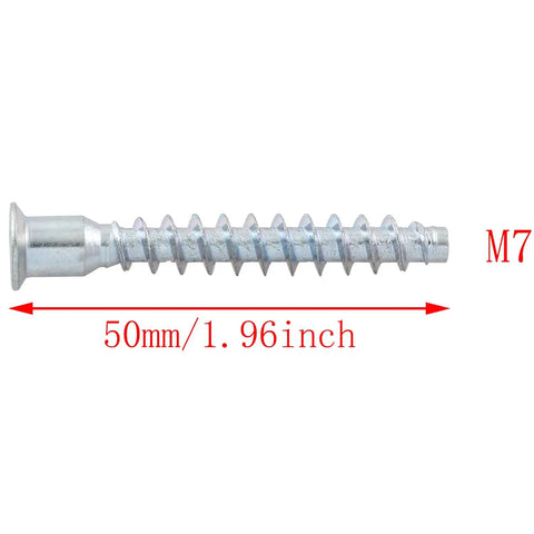 Heavy Duty Furniture Confirmat Screws For Wood DIY Projects, M7x50mm Hex Socket Countersunk Head, Galvanized Carbon Steel, side view