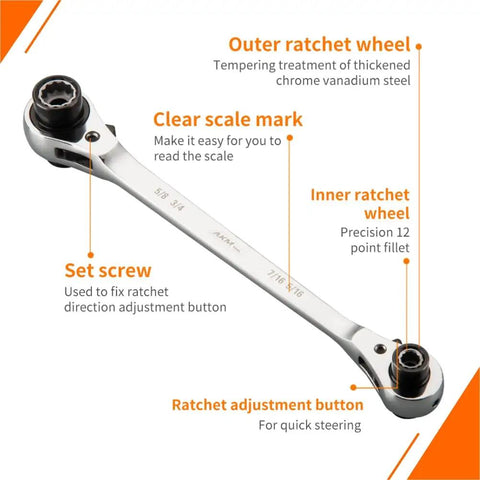 8 In 1 Ratcheting Wrench Set With Double Box End And 12 Point SAE CR-V Build Includes 5/16 3/8 7/16 1/2 9/16 5/8 11/16 3/4 Inch For Auto Home Garage Use Heavy Duty Chrome Plated Tool showing features