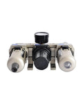 Front view of Three Eighths Inch Pneumatic FRL Air Filter Regulator Combination AF3000 AR3000 AL3000 Treatment Unit for shop air systems.