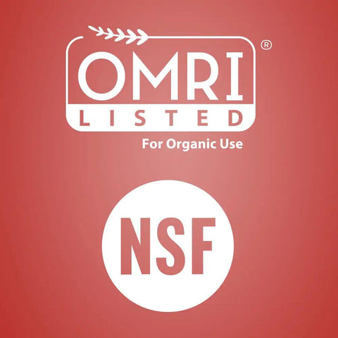 OMRI Listed and NSF logos for Barista Grade Espresso Machine Cleaning Tablets, Concentrated Formula For Group Heads Valves And Lines