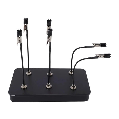 Solid Magnetic Helping Hands With 12 Clips For Soldering, PCB Work, And Model Painting on heavy-duty steel base with flexible gooseneck arms.