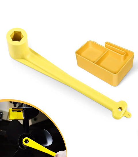 Pro Grade 1-1/16 Inch Boat Prop Wrench And Prop Stop Block Kit showing yellow rustproof wrench and block