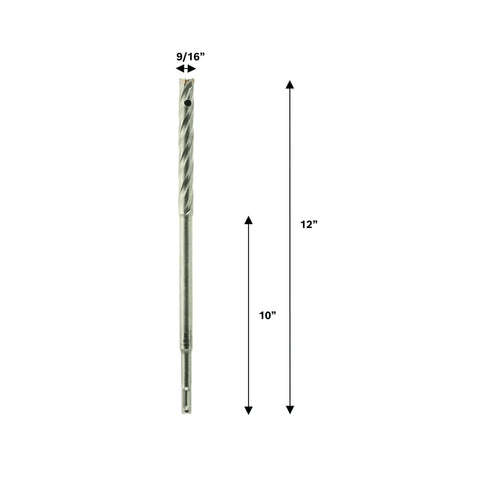 9/16 Inch by 12 Inch SDS-Plus Rebar Cutter Drill Bit With Steep Spiral Flutes, Carbide Tip, Tapered Body For Lighter Weight