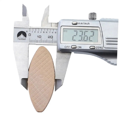 Digital caliper measuring Pro Grade Wood Biscuit Joiner Kit 100 Pcs Beech Wood Biscuits For Thin Materials Under 15mm And Long Joints