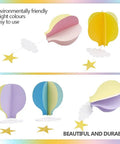 Colorful Hot Air Balloon Paper Garland Set 5 Pieces For Room Party Decor With Clouds And Stars Easy To Hang Festive Wedding Birthday Shower Fun Backdrop Perfect For Baby Showers And More.