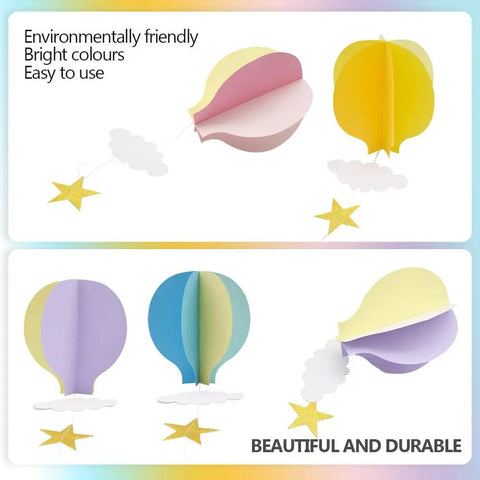Colorful Hot Air Balloon Paper Garland Set 5 Pieces For Room Party Decor With Clouds And Stars Easy To Hang Festive Wedding Birthday Shower Fun Backdrop Perfect For Baby Showers And More.