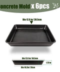 Six Piece Square Plastic Stepping Stone Molds For Concrete Pavers 12 By 12 Inch Deep 1.73in Reusable DIY Form Kit with dimensions