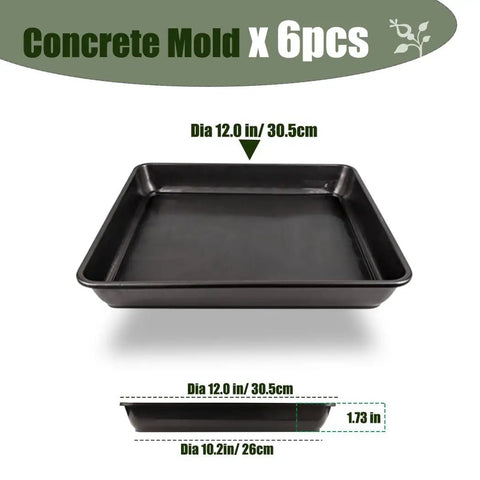 Six Piece Square Plastic Stepping Stone Molds For Concrete Pavers 12 By 12 Inch Deep 1.73in Reusable DIY Form Kit with dimensions