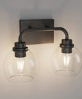 Industrial Style Bathroom Vanity Lighting Fixtures Four Light Matte Black Finish with Clear Globe Glass Farmhouse Bath Light