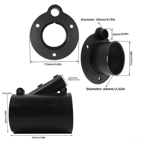 Rugged Outboard Motor Cable Conduit Protective Sleeve Kit With Flange Connector, black polypropylene, 113mm, for marine wiring