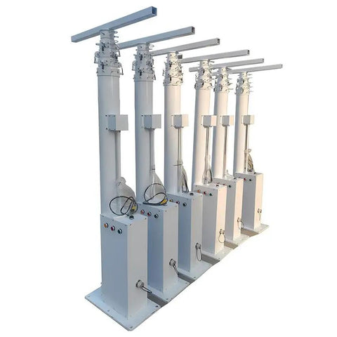 Pro Grade Electric Hydraulic Telescopic Mast Knock Out Fast Lifting Performance Robust Carbon Fiber And Aluminum Magnesium Alloy Retractable Lighting Boom, 6 sections viewed from the side.