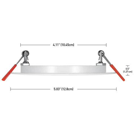 Side view of Ultra Slim 4 Inch LED Recessed Lighting Kit, 9W Each, showing dimensions and thickness, ideal for tight spaces.