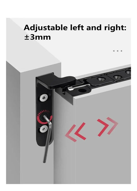 Close-up of the Beefy Heavy Duty Adjustable Hidden Door Hinge, 80kg stainless steel concealed pivot, black finish showing adjustment