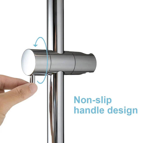 Hand adjusting the 28 Inch Shower Slide Bar with 360 Degree Adjustable Handheld Shower Head Holder, Chrome Finish, non-slip handle design