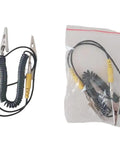 Heavy Duty ESD Grounding Cable With Locking Alligator Clips Retracting Anti Static Test Lead For Electronics Workbench Safe Discharge And Zero Hassle Operation 2Mm Silicone Wire For Cleanroom And Industrial Labs in a coil with clips.