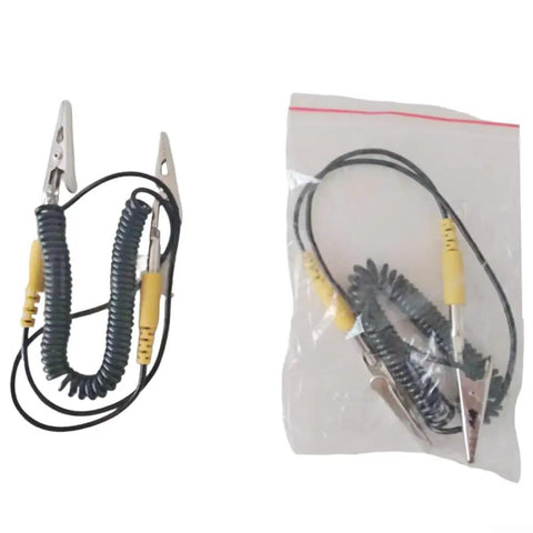 Heavy Duty ESD Grounding Cable With Locking Alligator Clips Retracting Anti Static Test Lead For Electronics Workbench Safe Discharge And Zero Hassle Operation 2Mm Silicone Wire For Cleanroom And Industrial Labs in a coil with clips.