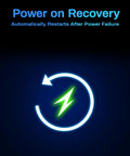 Power on Recovery symbol with circular arrow and lightning bolt, indicating auto-restart feature after power failure.