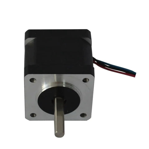 35x35mm Frame Stepper Motor 1.8 Degree Nema 14, 0.8A, 18N.cm Holding Torque, 34mm Length, 5mm Shaft, Great for 3D Printers, CNC Machines, Engraving and Automation, For Makers and DIYers front view with shaft and wires