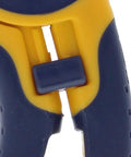 Close-up of Kinetic Reflex T-Stripper 45-915 Wire Stripper highlighting yellow slide lock mechanism and textured grips.
