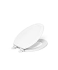 Stonewood Quiet Close Elongated Toilet Seat With Soft Close Lid, Durable Compression Molded Wood, White Finish, side view