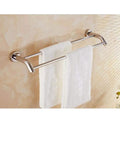 Stainless Steel Double Bar Towel Bar Rack 60x15cm Quick Dry Adhesive Mount Bath Towel Holder installed on bathroom wall