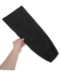 Premium Heat Resistant Welding Arm Sleeves Flame Retardant Cotton Guards With A Snug Elastic Fit Built Tough For Rough Job Sites And Heavy Duty Mechanic Work One Black Pair held in hand.