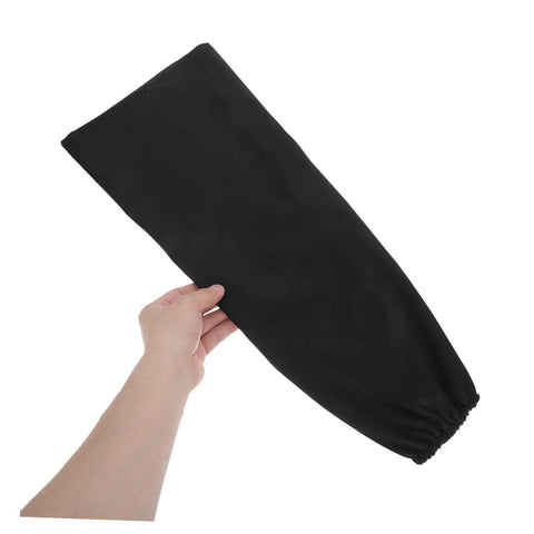 Premium Heat Resistant Welding Arm Sleeves Flame Retardant Cotton Guards With A Snug Elastic Fit Built Tough For Rough Job Sites And Heavy Duty Mechanic Work One Black Pair held in hand.