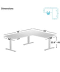 Dimensions of Rock Solid Electric Corner Standing Desk L Shaped 70 By 55 Inch Workstation with height adjustment.