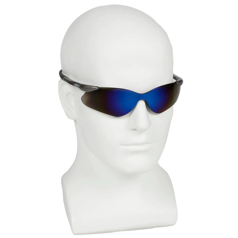 Built Tough For The Daily Grind Safety Glasses With Shiny Blue Mirror Lenses And Gunmetal Temples Super Light Frameless Specs For Hot Shop Days Ultraviolet Blocked Scratch Free Vision 12 Case