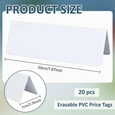 20 Pack Dry Erase Name Tent Cards For Table, 7.9x2.8x2.4 Inches White Reusable Name Plates, product size and material