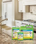 Bulletproof Stone Sealer 1 Gallon Water Based Formula displayed on a granite countertop in a modern kitchen.